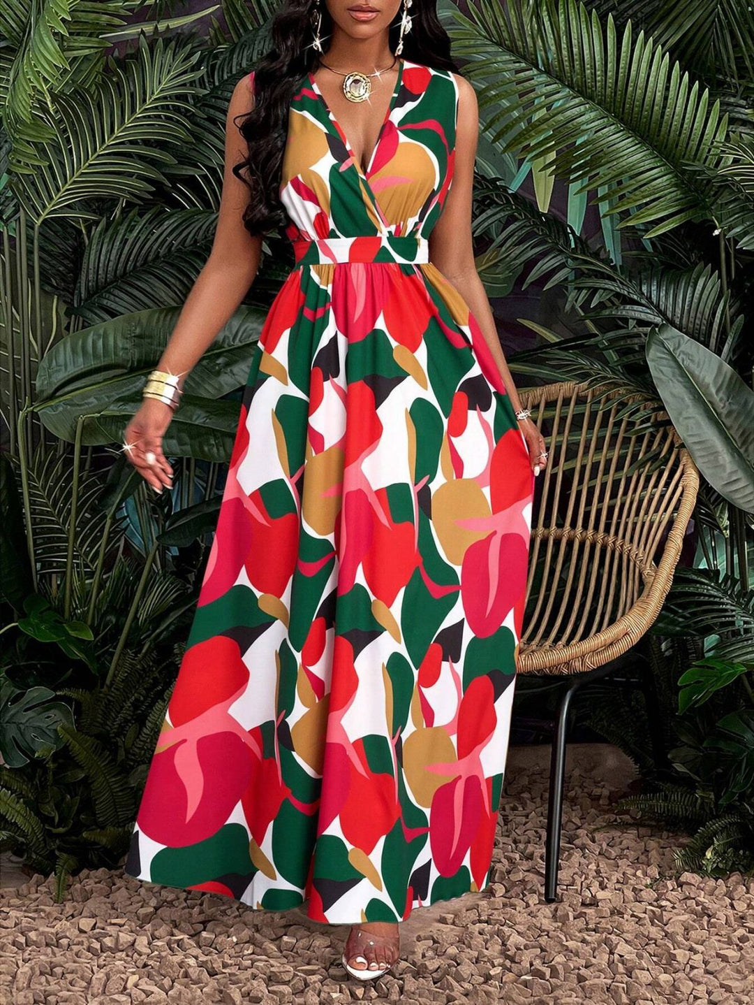 Damen Maxi-Kleid mit elegantem V-Ausschnitt Drune