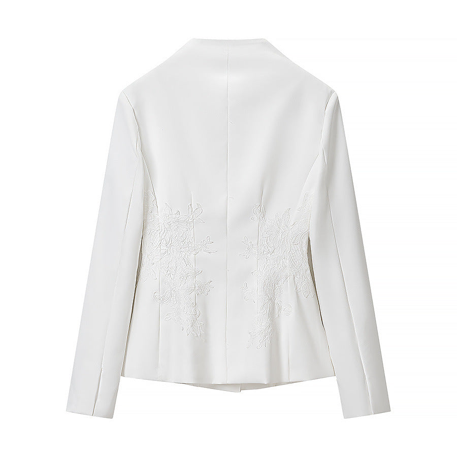 Damen Taillierte Kurzjacke mit Stehkragen und floraler Stickerei Drune