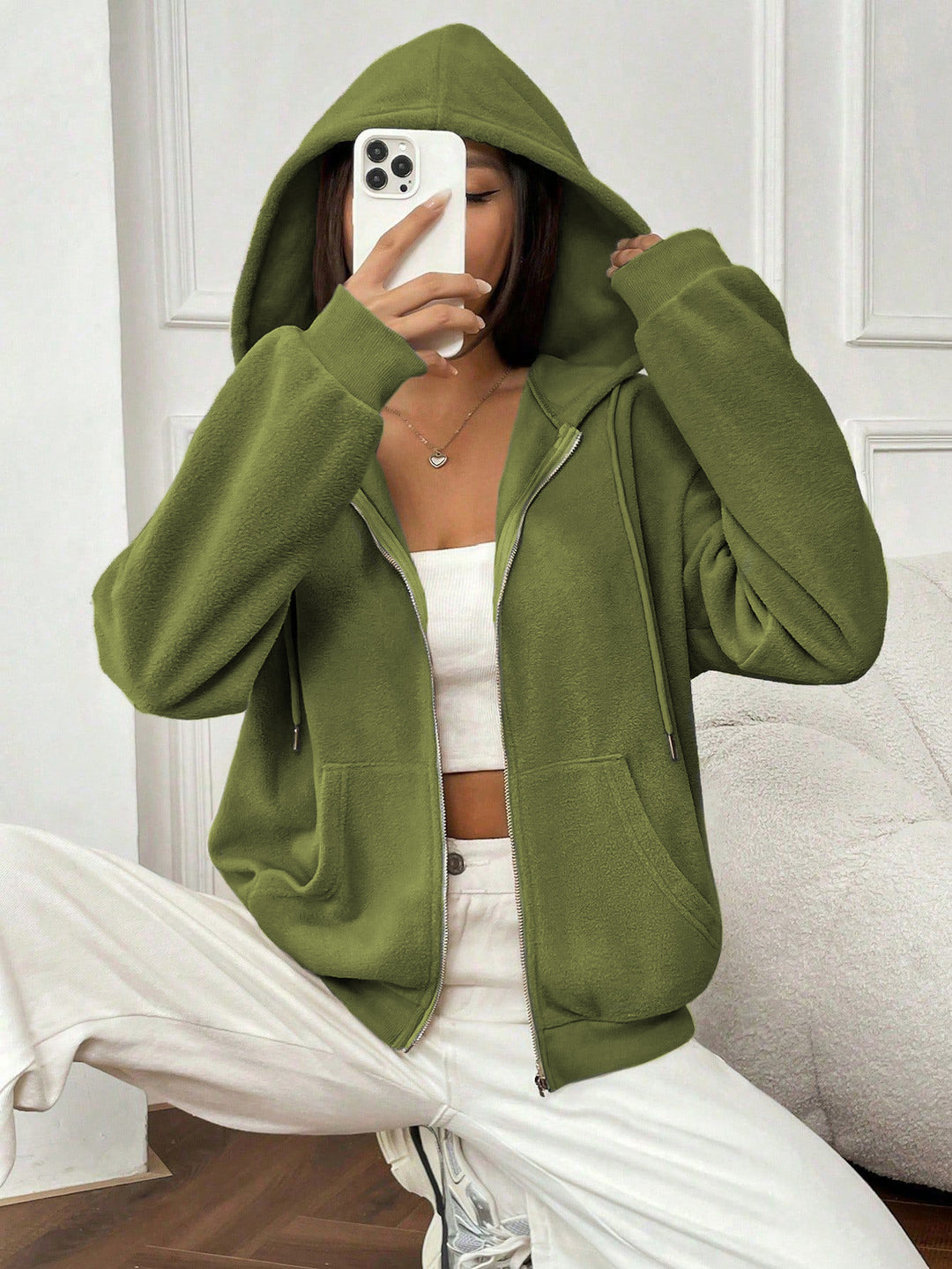 Damen Fleecejacke mit Kapuze und Reißverschluss Drune