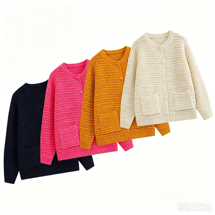 Damen Grobgestrickte Oversize-Cardigan mit Knopfleiste und aufgesetzten Taschen Drune