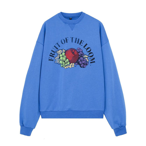 Damen Oversized Sweatshirt mit Rundhals, vintage Fruit-Print und weich angerautem Baumwollfleece Drune