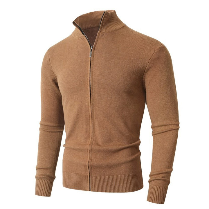 Herren Slim-Fit Feinstrick-Cardigan mit Zweifach-Reißverschluss und Stehkragen Drune