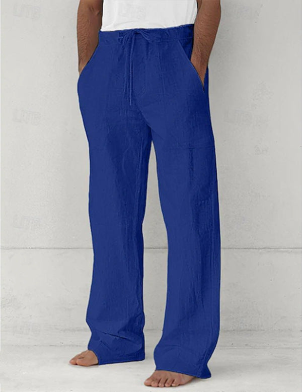 Herren leichte Relax-Chino aus Leinenmix mit weitem Bein, Kordelbund und seitlichen Eingrifftaschen Drune