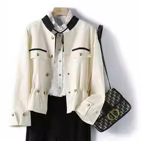Damen Modische Jacke mit Stehkragen und Knopfleiste Drune