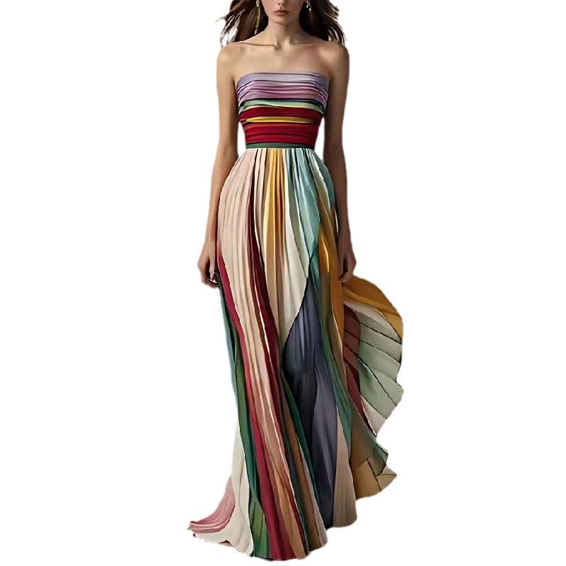 Damen Maxikleid mit schwingenden Falten und elegantem Bandeau-Ausschnitt Drune