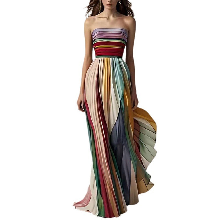 Damen Maxikleid mit schwingenden Falten und elegantem Bandeau-Ausschnitt Drune