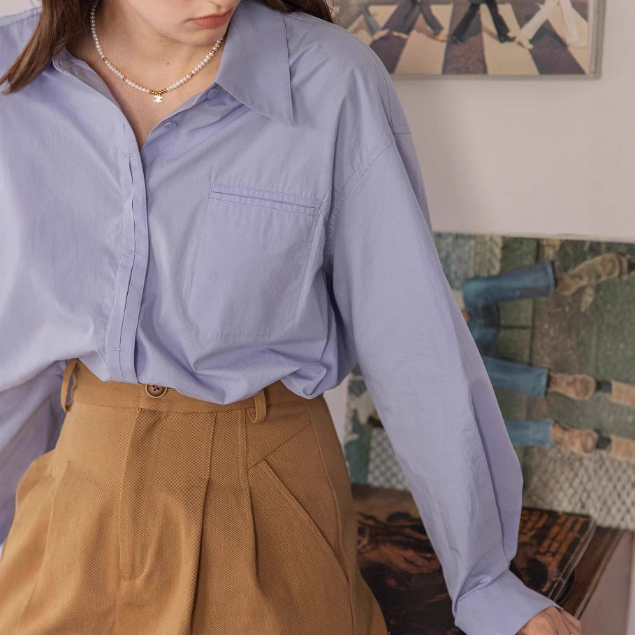 Damen Oversized Hemdbluse mit Brusttasche Drune
