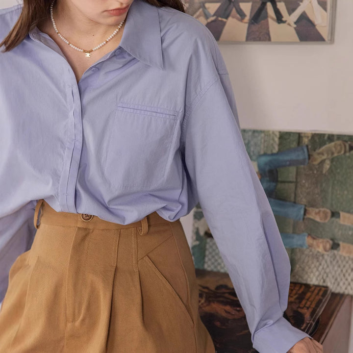 Damen Oversized Hemdbluse mit Brusttasche Drune
