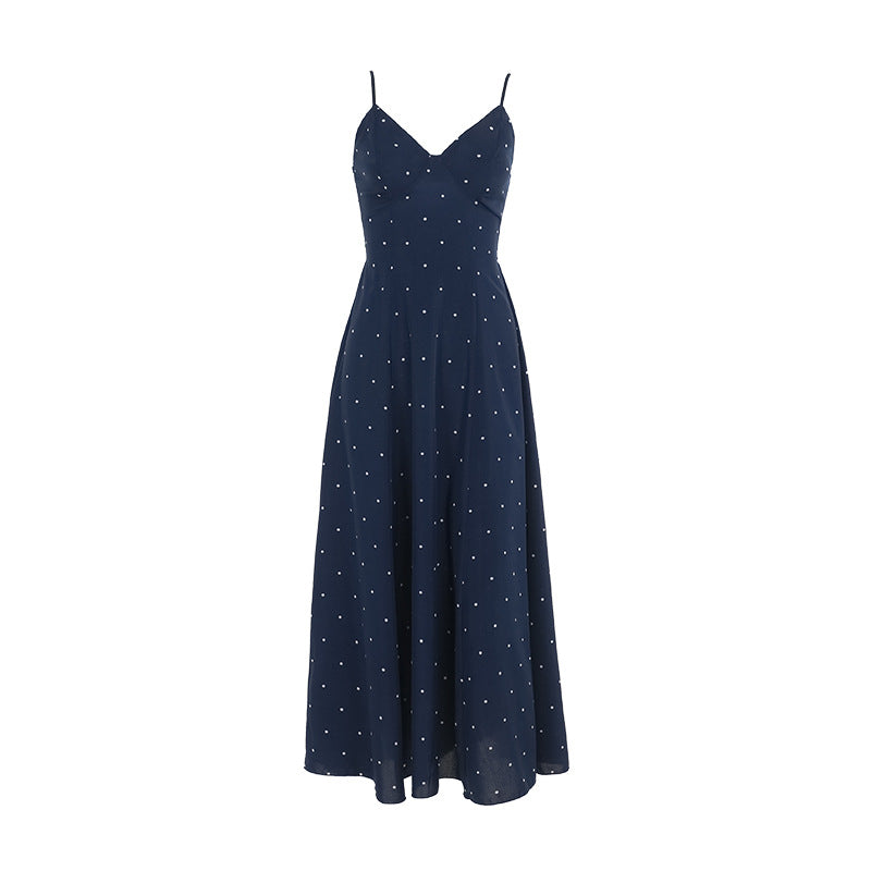 Damen Midikleid mit zarten Spaghetti-Trägern und punktuellem Design Drune