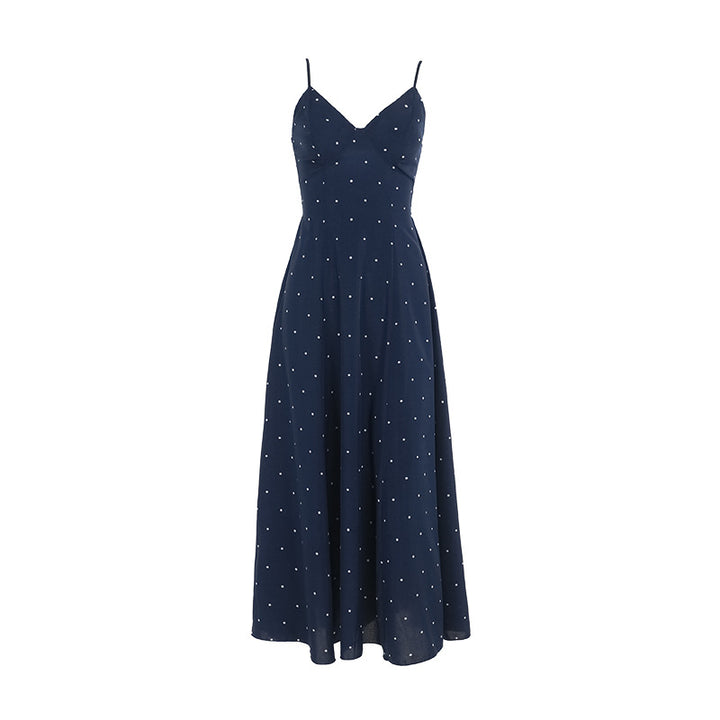 Damen Midikleid mit zarten Spaghetti-Trägern und punktuellem Design Drune