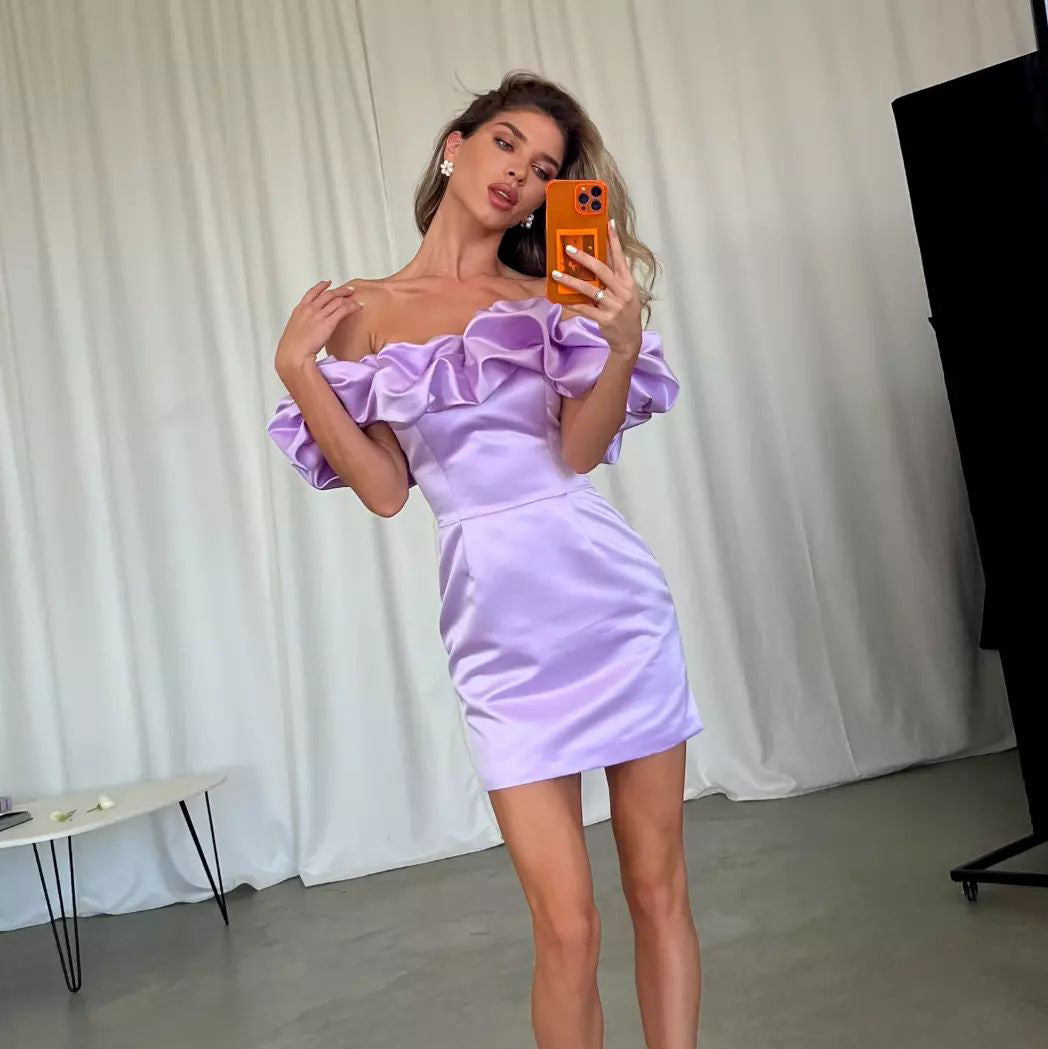 Damen Off-Shoulder Minikleid mit voluminösen Rüschen Drune