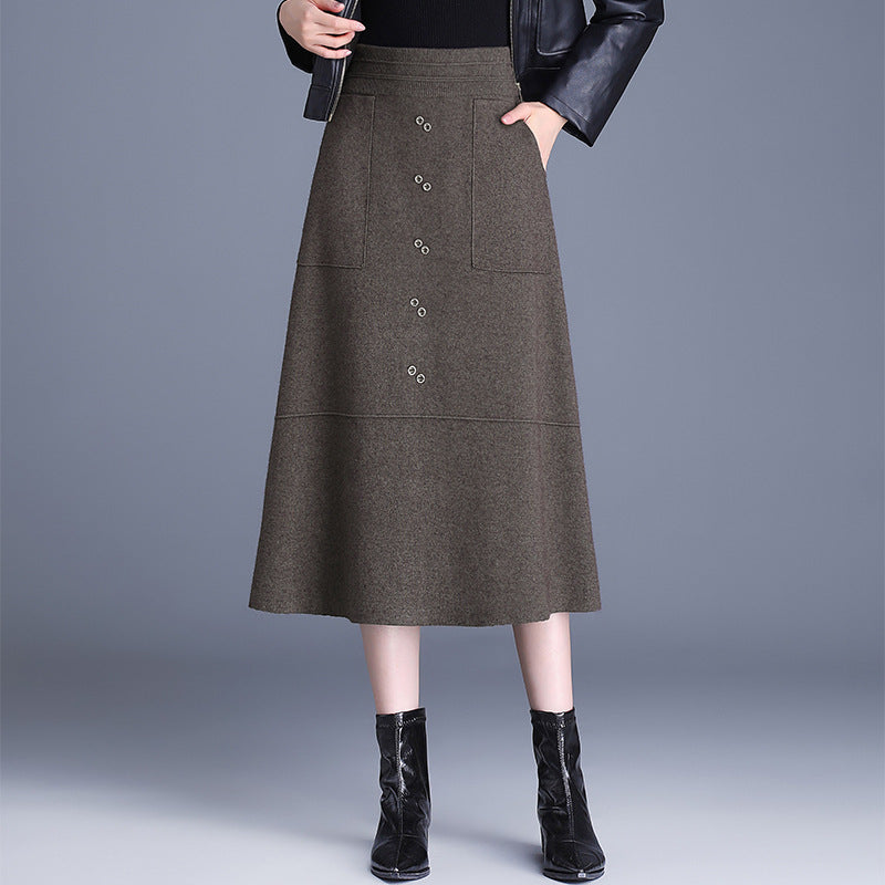 Damen Knielanger Rock mit praktischen Taschen und Knopfdetails Drune