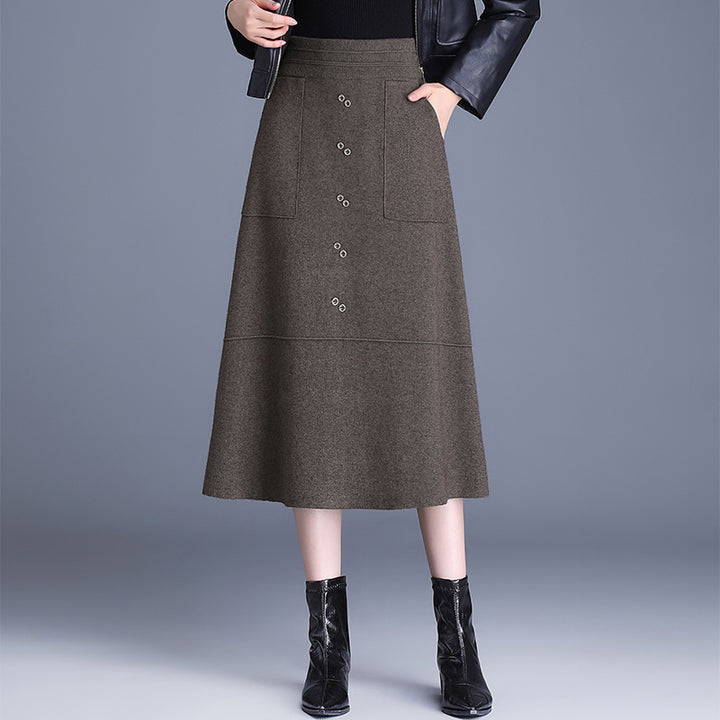 Damen Knielanger Rock mit praktischen Taschen und Knopfdetails Drune