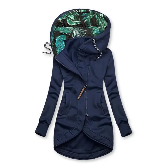 Damen Kapuzenparka mit asymmetrischem Frontreißverschluss und gesteppter Tropenfutter-Kapuze Drune