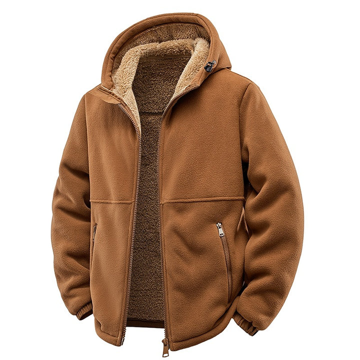 Herren Gefütterte Teddy-Fleece-Kapuzenjacke mit Zwei-Wege-Reißverschluss & Reißverschlusstaschen Drune