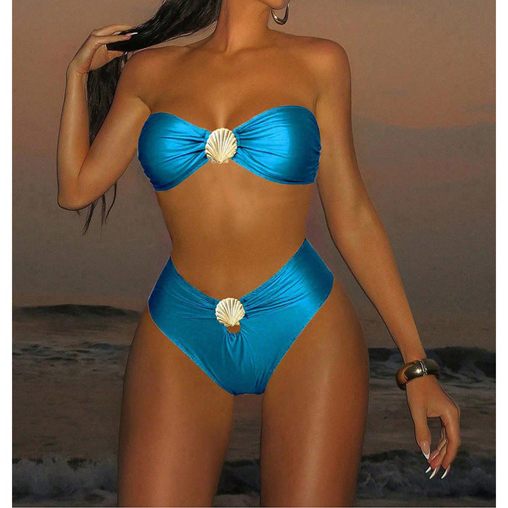 Damen Eleganter Bandeau-Bikini mit schimmernden Muschel-Details Drune