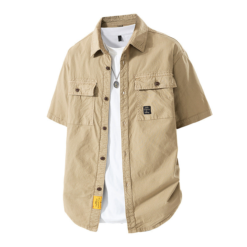 Herren Kurzarm-Fieldshirt im Overshirt-Look mit doppelten Brustklappen, verstärkten Nähten und gerundetem Saum Drune