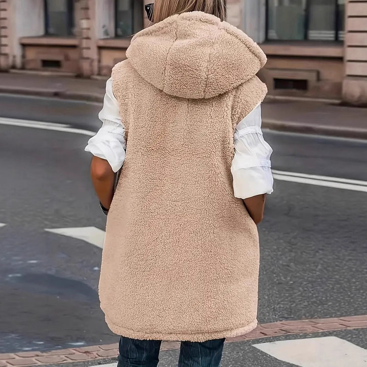 Damen Wattierte Kapuzenweste mit Teddyfutter und Seitentaschen Drune