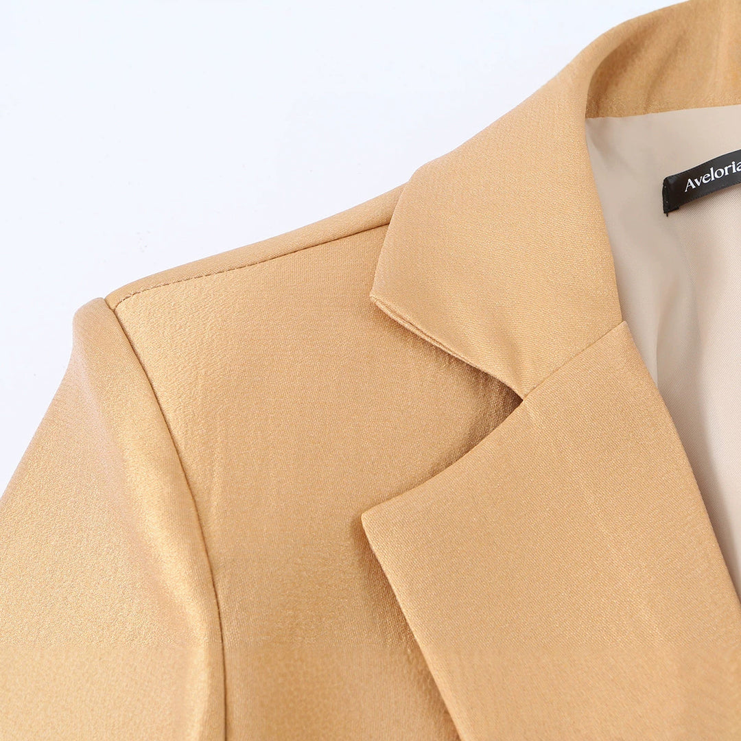Damen Taillierter Satinblazer mit Kordelzug und Reverskragen Drune