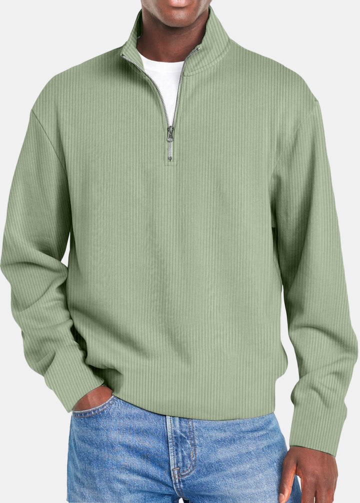 Herren nan gerippter Troyer-Pullover mit Halbzip und Stehkragen Drune