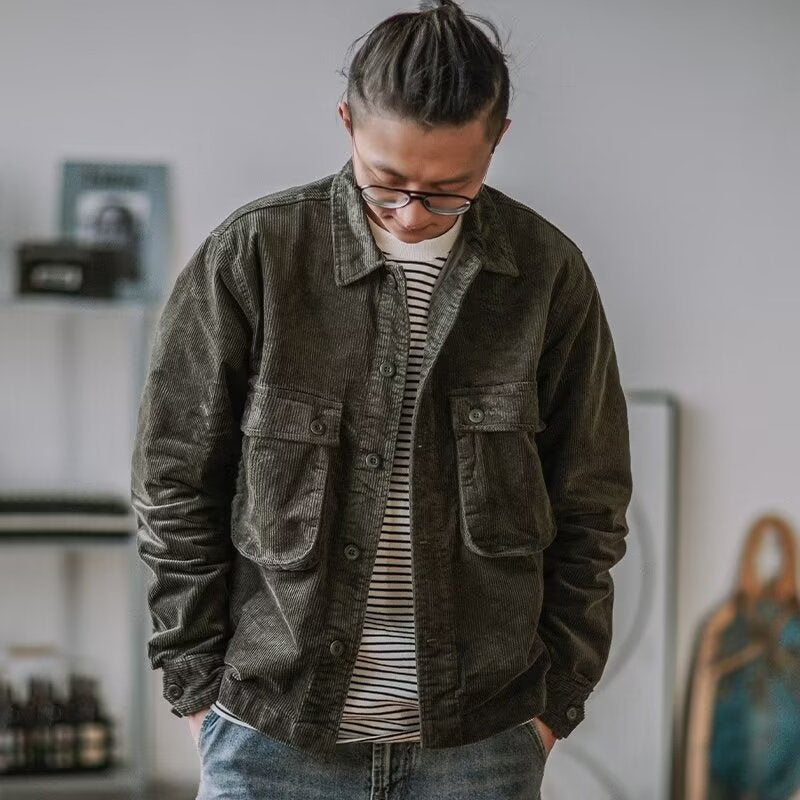 Herren Robustes Kord-Overshirt im Worker-Look mit aufgesetzten Pattentaschen Drune