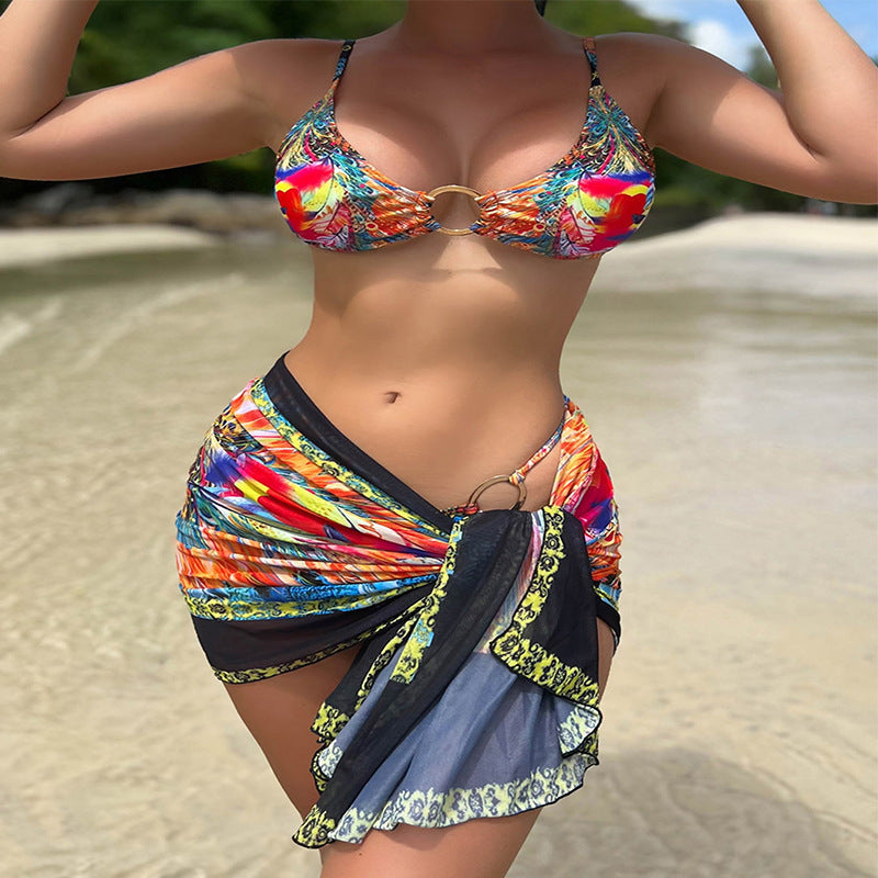 Damen Bikini-Set mit elegantem Wickelrock und modischem Ringdetail Drune