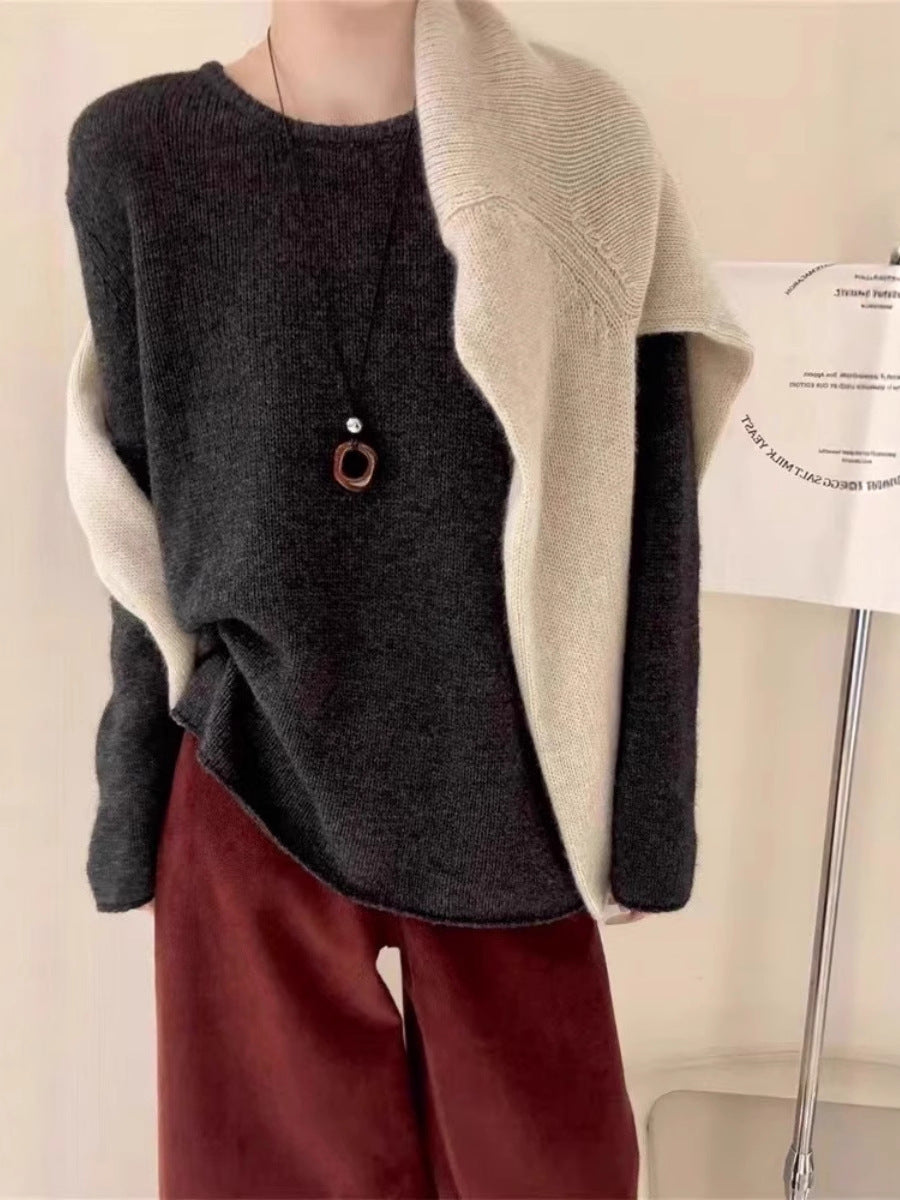 Damen Leichter Oversize-Feinstrickpullover mit Rundhals, dezentem Sheer-Effekt und gerundetem Saum Drune