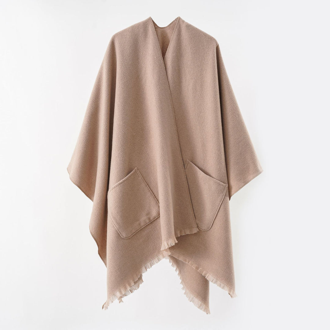 Damen Oversize-Capeponcho aus Wollmix mit Kapuze und Eingrifftaschen Drune