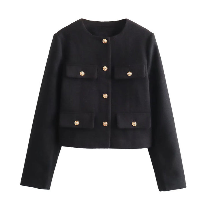 Damen Modische Kurze Jacke mit Pattentaschen