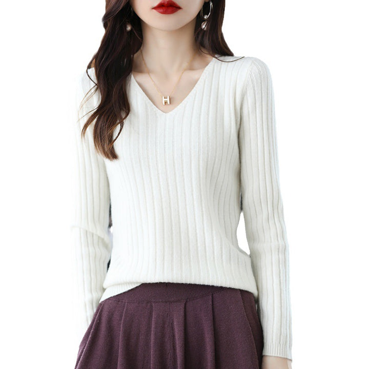 Damen Strickpullover mit feiner Rippenstruktur und V-Ausschnitt Drune