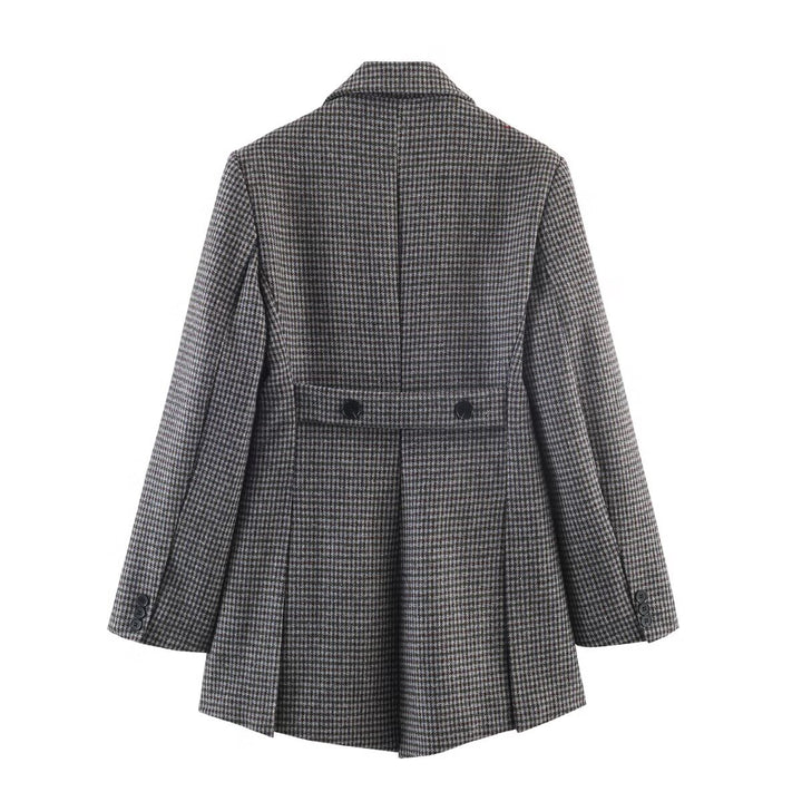 Damen Zweireihiger Hahnentritt-Blazer mit offenem Schlitz-Saum und taillierter Silhouette Drune