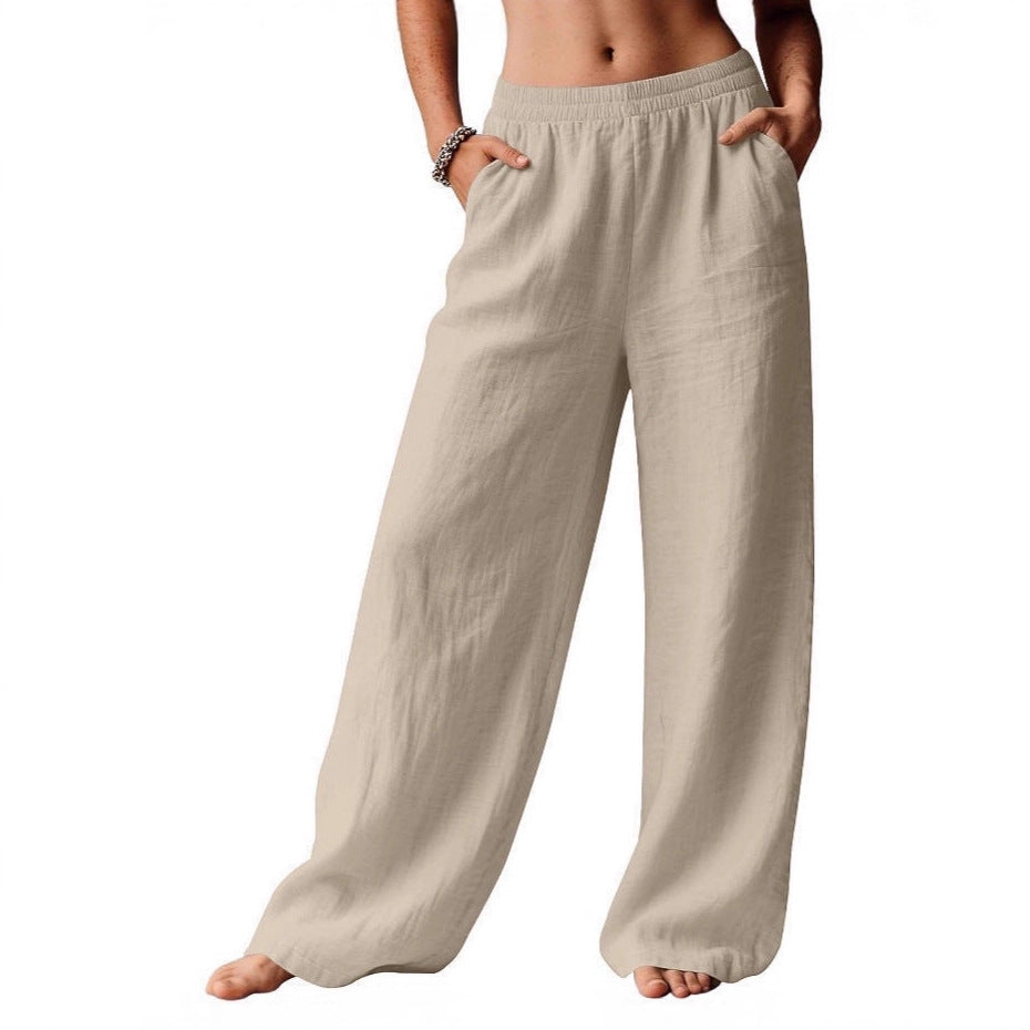 Damen bequeme weite Leinenhose mit elastischem Bund Drune