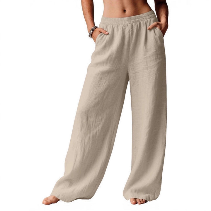 Damen bequeme weite Leinenhose mit elastischem Bund Drune