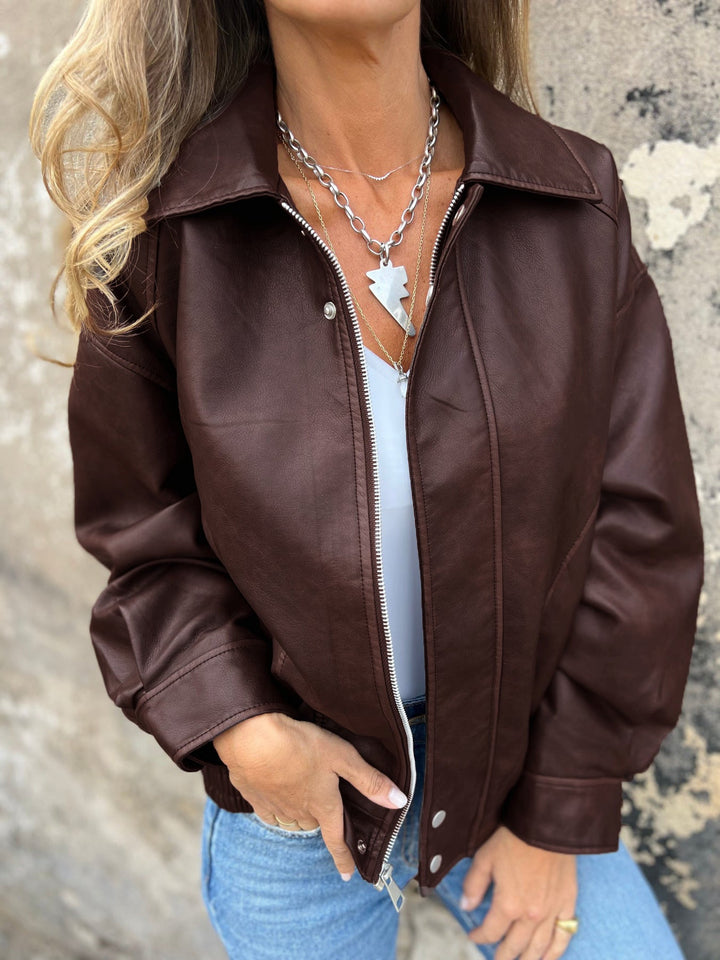 Drune | Lockere Pu-Motorrad Bomberjacke