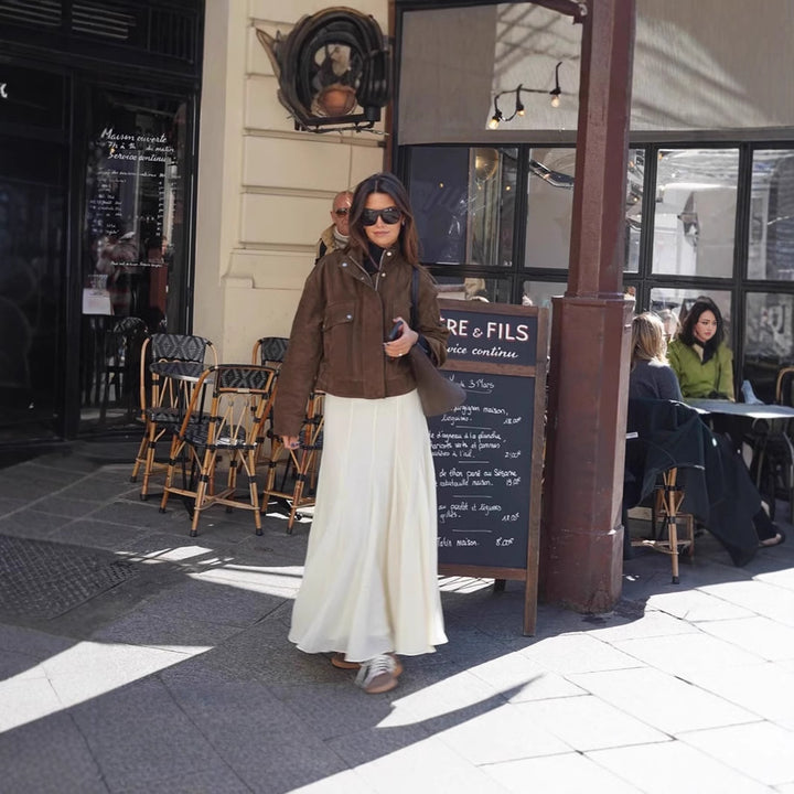 Damen modische Wildlederjacke mit praktischen Taschen und tailliertem Schnitt Drune