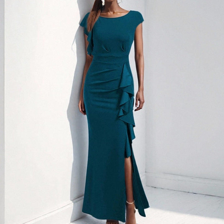 Damen elegantes Maxikleid mit Rüschendetails und seitlichem Schlitz Drune