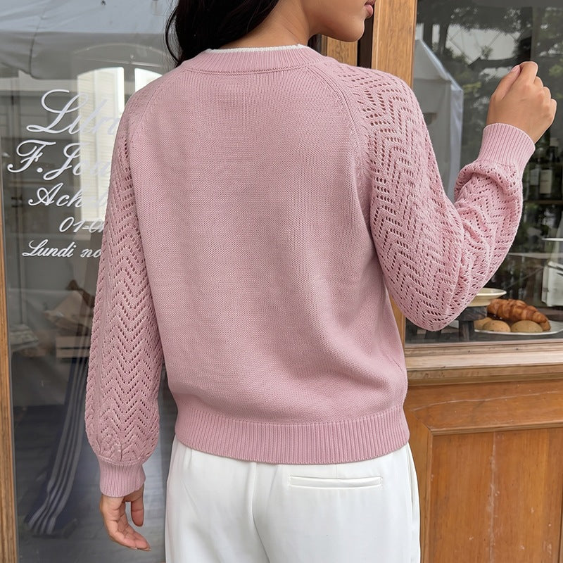 Damen V-Ausschnitt Strickpullover mit Jacquard-Muster Drune
