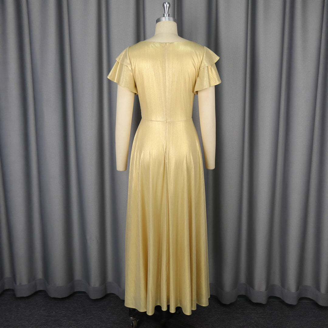 Damen glamouröses Abendkleid mit elegantem V-Ausschnitt und voluminösen Rüschensäumen Drune