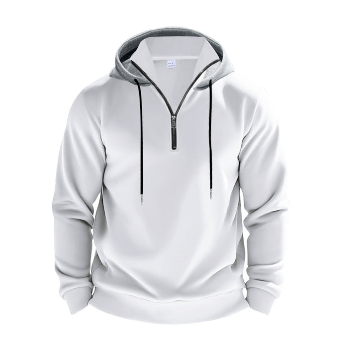 Herren nan sportives Kapuzen-Sweatshirt mit kurzem Frontreißverschluss, kontrastgefütterter Kapuze und elastischen Rippbündchen Drune