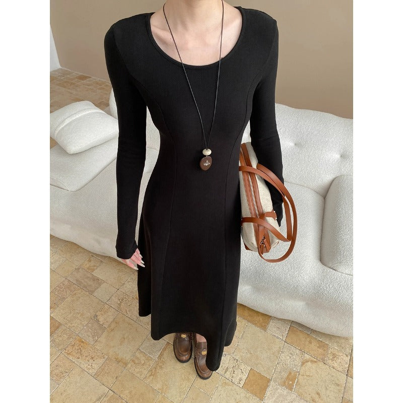 Damen elegantes langärmliges Maxikleid mit tailliertem Schnitt Drune