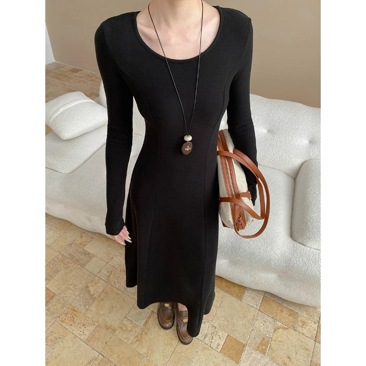 Damen elegantes langärmliges Maxikleid mit tailliertem Schnitt Drune