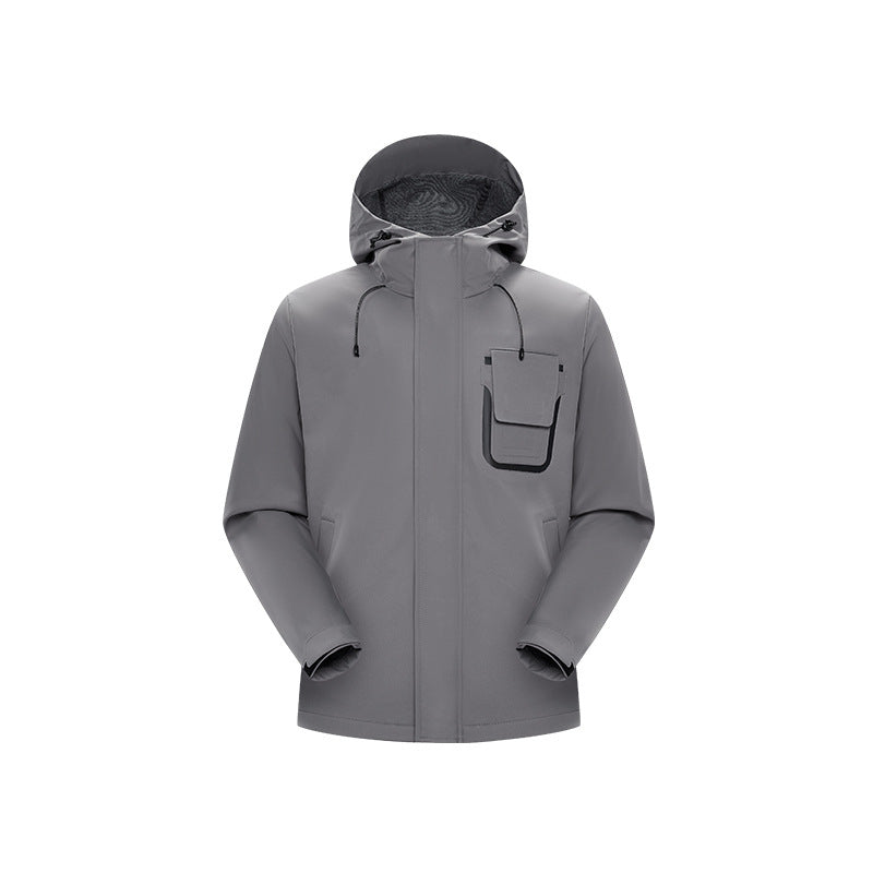 Herren Technische Funktionsjacke mit Kapuze, wasserabweisendem Softshell und Brustklappen-Tasche Drune