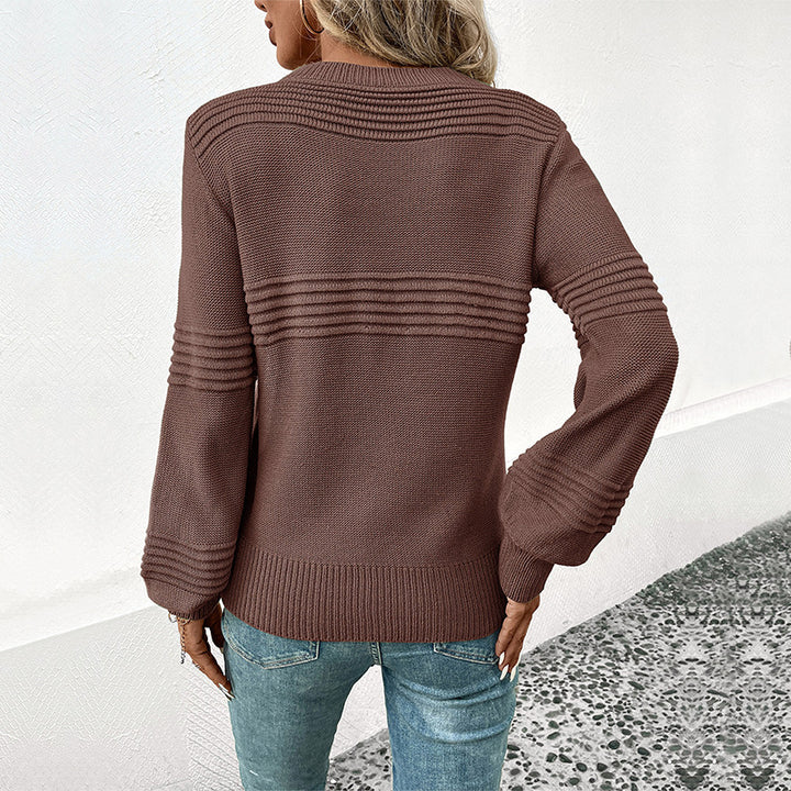 Damen Feinstrickpullover mit Strukturstreifen, Rundhalsausschnitt und gerippten Bündchen Drune
