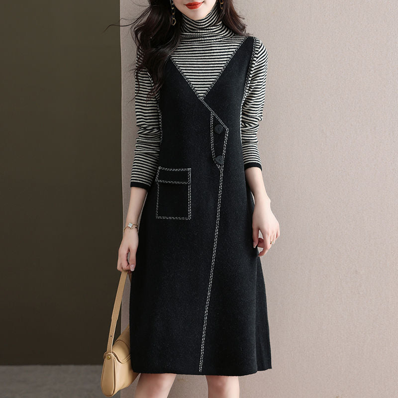 Damen Wickelkleid mit seitlicher Knopfdetail Drune