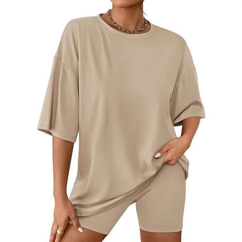 Damen Relaxed Fit Oversized T-Shirt und Biker-Shorts-Set Drune