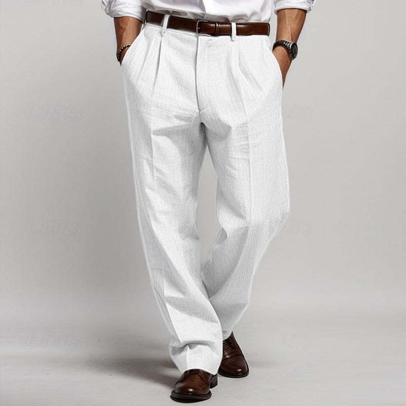 Herren Leinenmischung Plissee-Hose mit weitem Bein und hoher Taille Drune