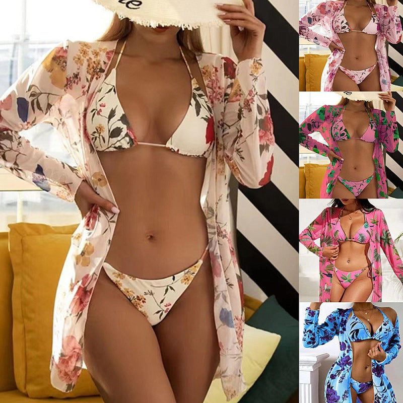 Damen Badeanzug mit transparenter Strandumhüllung und botanischem Druck Drune