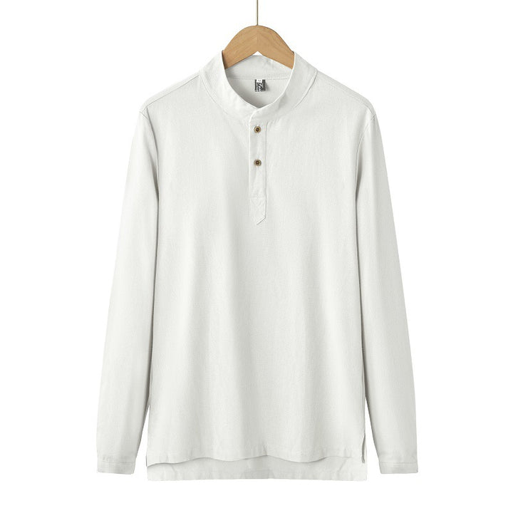 Herren nan langärmeliges Henley-Shirt mit Stehkragen und verdeckter Knopfleiste aus Baumwollmix Drune
