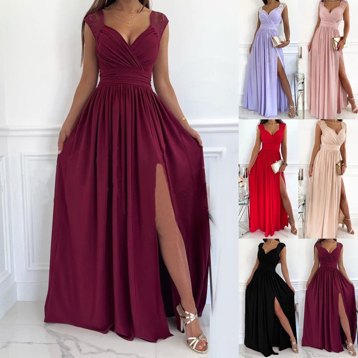 Damen Maxikleid mit raffiniertem V-Ausschnitt und hohem Schlitz Drune