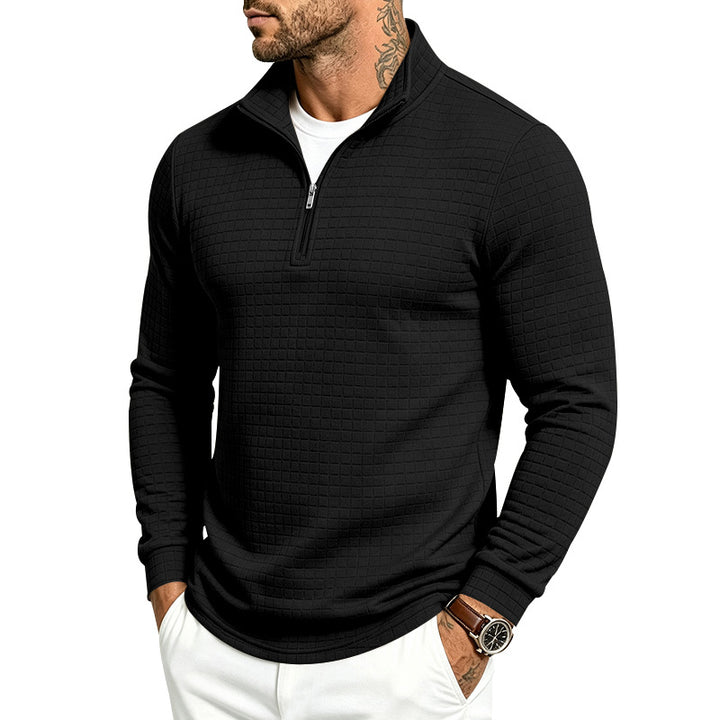 Herren Slim-Fit Pullover mit halbem Reißverschluss und geprägter Quadratstruktur Drune